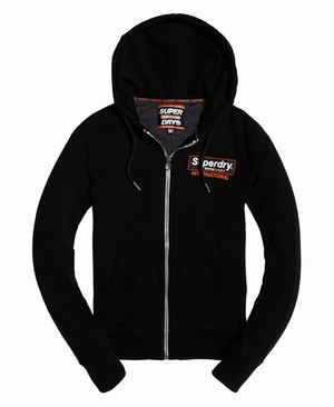 Superdry International Monochrome Cipzár Férfi Kapucnis Pulóver Fekete | INDVF8349